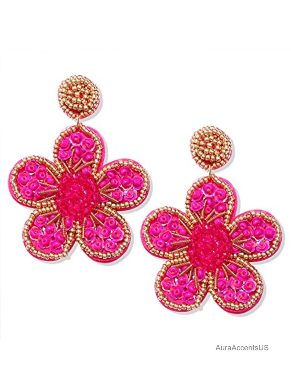 Handmade Beaded Flower Drop Earrings Bohemia Dangle Statement Jewelry for Women